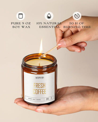 AOOVOO Fresh Coffee Candles - 9 oz Scented Candles, Aromatherapy Candle, Soy Candle for Home Scented