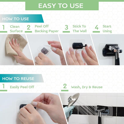 Hook LAB Self-Adhesive Shower Razor Holder, 2-Pack, Removable & Reusable Waterproof Hooks, for Towels, Bath Accessories, Kitchen & Bathroom Use - Black