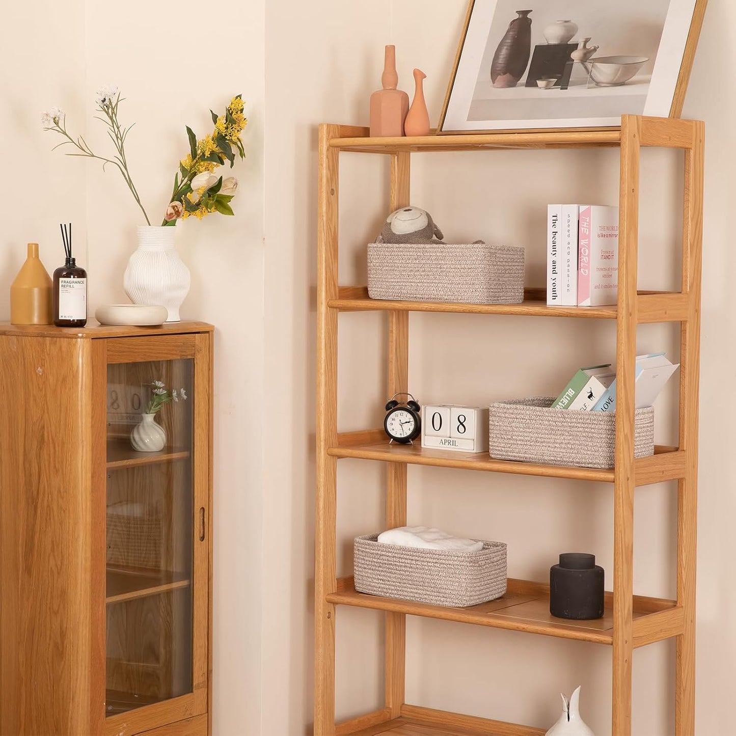 3 Pack Small Storage Baskets for Organizing, Cute Woven Decorative Gift Baskets for Shelves, Mini Closet Organizer Bins with Handles-13''Lx8.66''Wx5.11''H-Brown