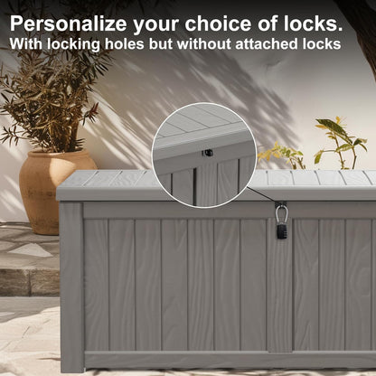 120 Gallon Deck Box,Resin Outdoor Storage Box with Lockable for Patio Furniture, Pool Accessories, Garden Tools Waterproof Outside Storage Box, Grey