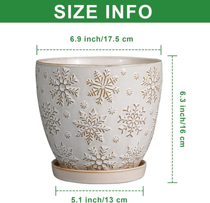 6.9 Inch Plant Pot with Drainage Hole and Saucer Ceramic Planter for Indoor Plant Flower Pot for Orchid Succulents Plants White