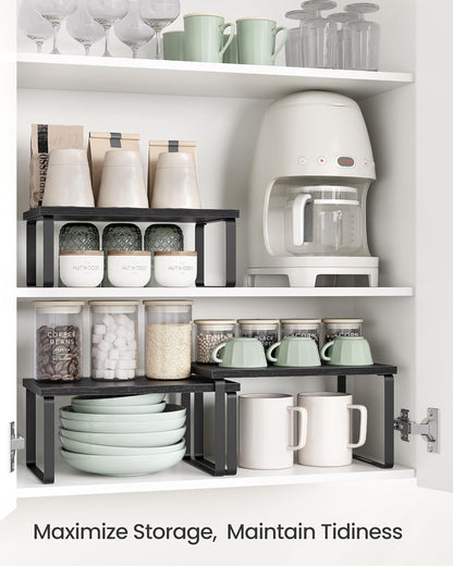 SONGMICS Cabinet Organizer Shelf, Set of 3 Kitchen Counter Shelves, Kitchen Storage, Spice Rack, Stackable, Expandable, Anthracite Gray and Matte Black UKCS220B01