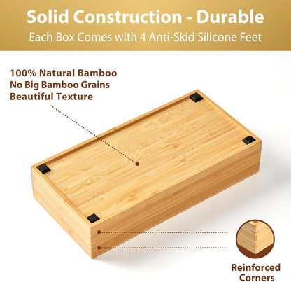 Umilife Bamboo Kitchen Utensils Organizer, Extra High Silverware Drawer Holder, Flatware Cutlery Storage Box, Multi-Use Drawer Divider in Office, Bathroom, Pantry - 12"x6"x2.5" (Set of 2)