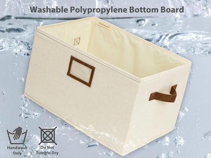 StorageWorks Storage Baskets for Shelves, Foldable Fabric Closet Storage Bins with PU Handles, Fabric Storage Bins Clothes Organizer, Ivory White, 3-Pack, Extra Large