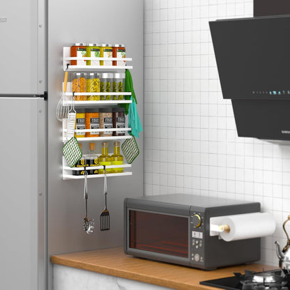 Magnetic Spice Rack Moveable Magnetic Shelf Organizer for Kitchen Refrigerator Microwave Oven Storage Rack Fridge Magnet Organizer,White,4 Packs