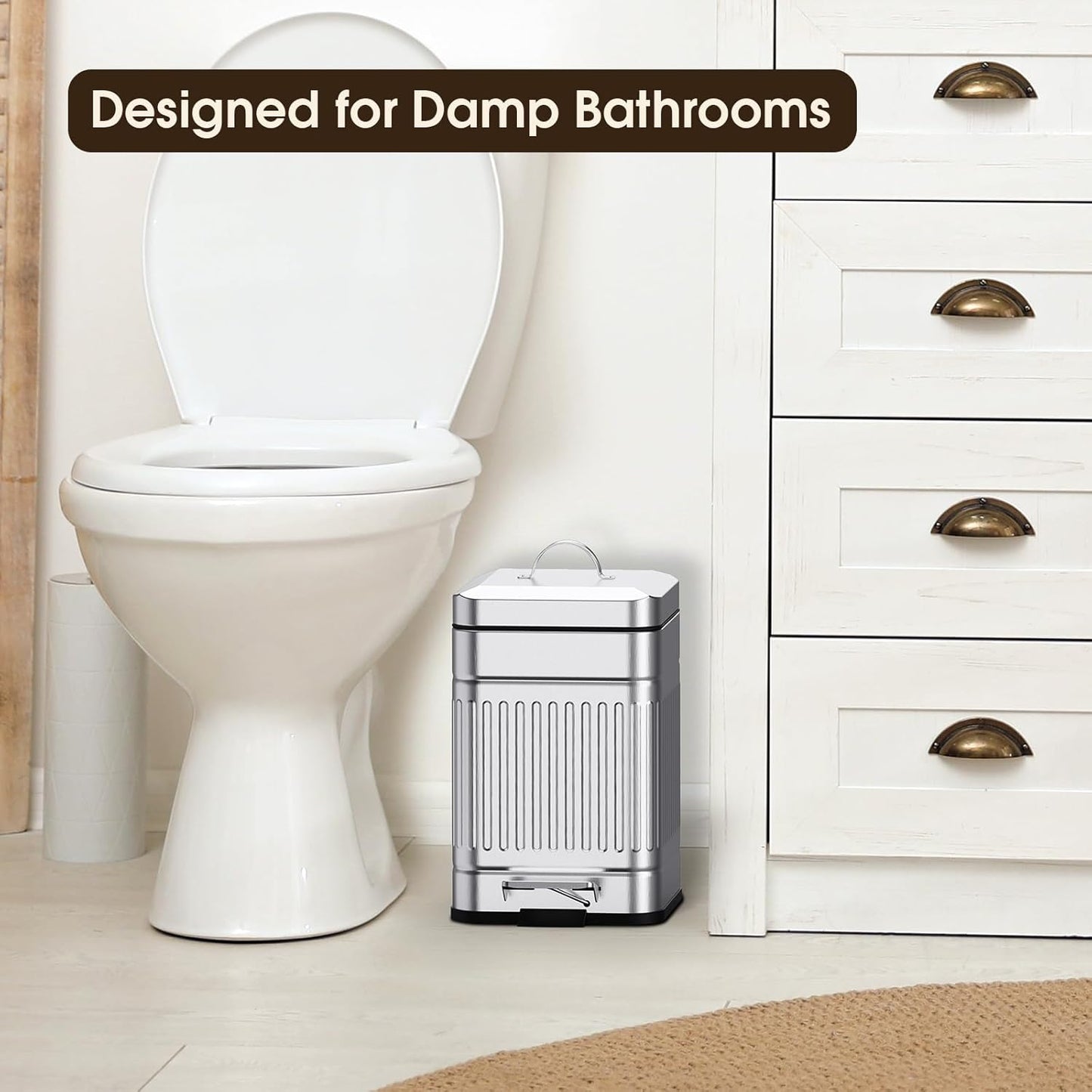 CEROELDA Small Trash Can with Lid-5L/1.3 Gal,Outdoor Dog Poop Garbage Can-Farmhouse Retro Metal Waste Bin w/Step Pedal for Bathroom Bedroom Office-Soft Close-Galvanized Steel…