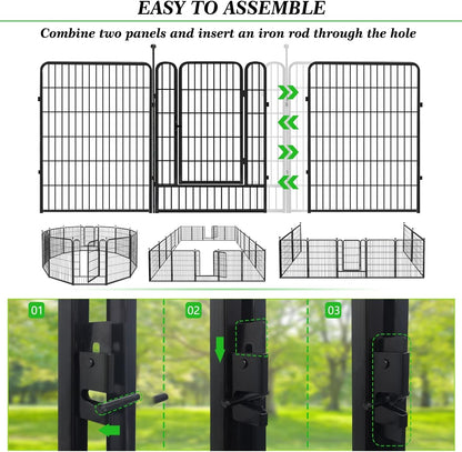 Decorative Black Metal Fencing Garden Fence with Gate, 36ft(L) 40in(H) 16 Fence Panels No Dig Fence Rustproof Animal Barrier Fence Temporary Dog Panels Fencing Outdoor