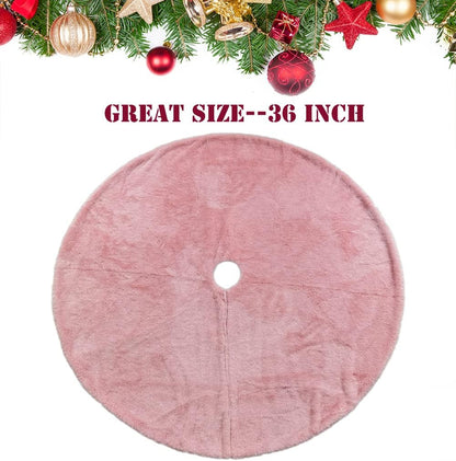 AOGU 36 Inch Faux Fur Christmas Tree Skirt Pink Shiny Plush Skirt for Merry Christmas Party Christmas Tree Decoration