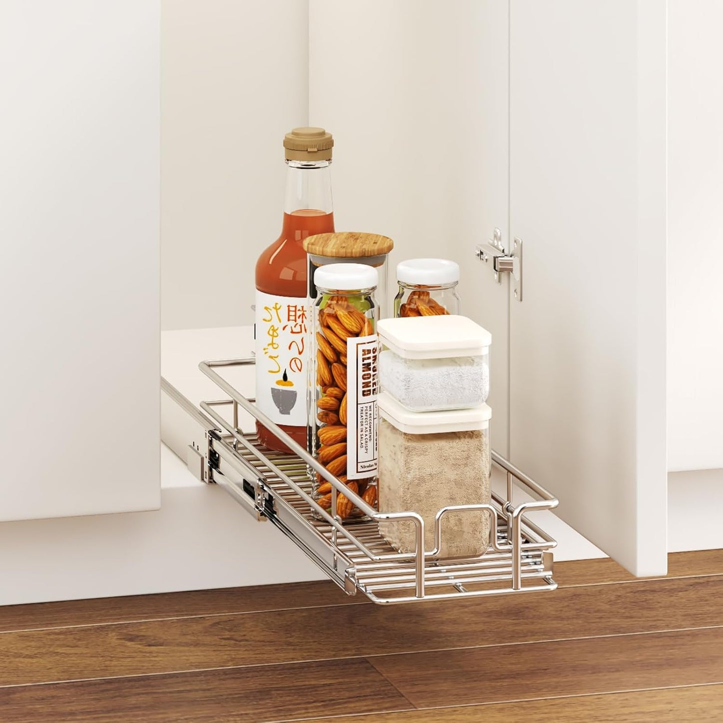 LOVMOR Pull Out Cabinet Organizer 7½" W x 21½" D, Kitchen Cabinet Pull Out Shelves Slide Out Storage