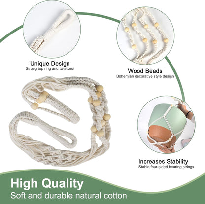 41.5 Inch Macrame Plant Hanger Indoor Outdoor with 12 Inch Flower Pot, Hanging Planter for Plants Holder with Wood Beads for Boho Home Decor (Ivory+Green)