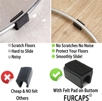 Rectangle U Shaped Chair Leg Tips Cap with Felt Pads,Furniture Feet Protectors Slide Smoothly Glides,Protect Hardwood Floor No Scratches No Noise,Fit 10mm(25/64inch) Diameter Tubular Legs (Black 8PCS)