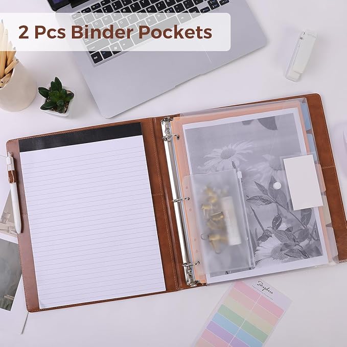 SKYDUE 3 Ring Binder with Clipboard,1 Inch Binder, 13.2" × 10.2" PU Clipboard Binder with Notepad & 5 Dividers with 5 Pockets, Labels, Clipboard Folder Great for School Office(Fit Letter Sized Paper)