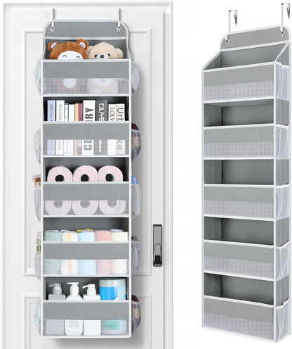 Yecaye Over The Door Organizer Storage, 5-Tier Heavy Duty Door Organizers Hanging with 10 Side Mesh Pockets, 44 lbs Load Capacity Behind Door Storage for Bathroom Nursery Bedroom Dorm Closet, Grey