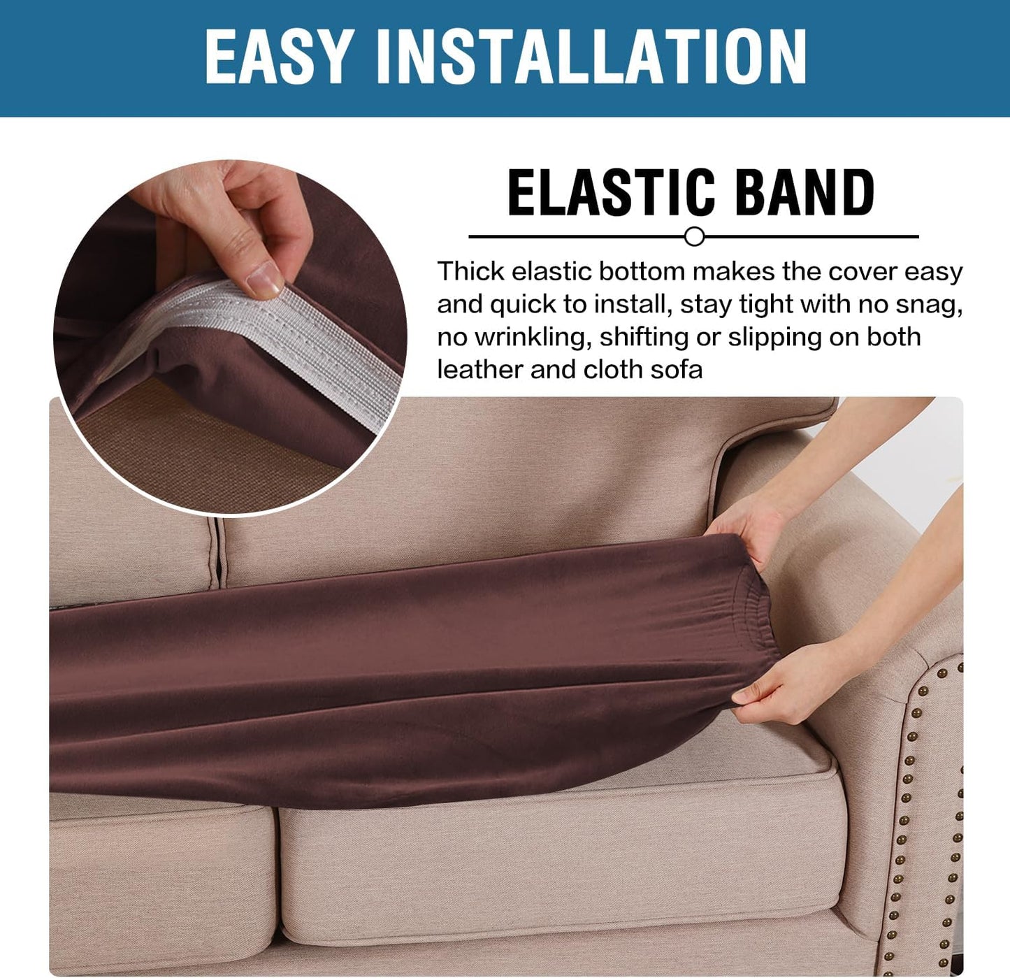 H.VERSAILTEX Velvet Stretch Individual Couch Cushion Cover Plush Slipcover for Loveseat Sofa Furniture Protector Seat Cover (1 Piece Loveseat Cushion Cover, Brown)