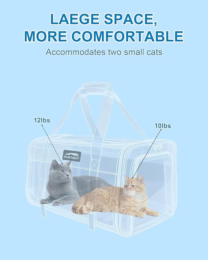 Soft-Sided Large Cat Carrier for 2 Cats, Spacious Foldable Pet Travel Carrier for Large Cats up to 25 Lbs, Double Cat Bag with Shoulder Strap, 20x13x13 Inch, Fits Maine Coon and Small Dogs, Blue