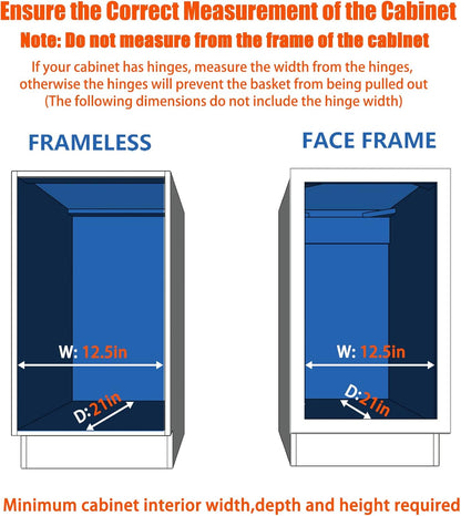 ROOMTEC Pull Out Cabinet Organizer, Cabinet Pull Out Shelves 11" W x 18" D, Heavy Duty Cabinet Drawers Slide Out Kitchen Cabinet Organizers Storage Shelf