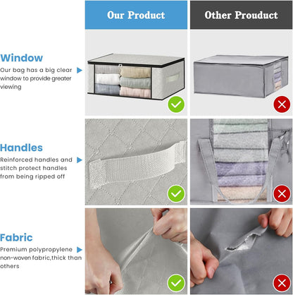 HomeHacks Storage 8-Pack Clothes Organizer Storage Bags Foldable Storage Box with Large Clear Window Sturdy Handles for Closet, Dorm, Pillows, Bedding, Clothes, Blankets, 35L, Ivory