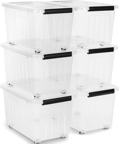 Citylife 54 QT Clear Plastic Storage Bins with Lids Stackable and Nestable Storage Boxes with Lids Large Plastic Storage Containers for Garage, Closet, Kitchen, 6 Packs