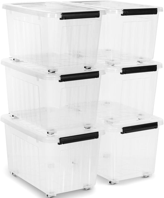 Citylife 54 QT Clear Plastic Storage Bins with Lids Stackable and Nestable Storage Boxes with Lids Large Plastic Storage Containers for Garage, Closet, Kitchen, 6 Packs