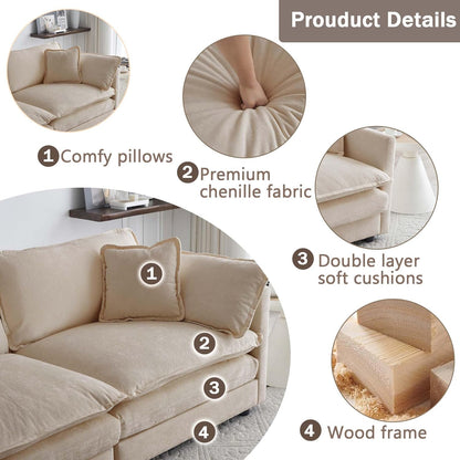 Sectional Sofa 3 Seater with Movable 2 Ottomans,Oversized Modular Couch Deep Seat (Light Coffee, 111.5 inch-U)