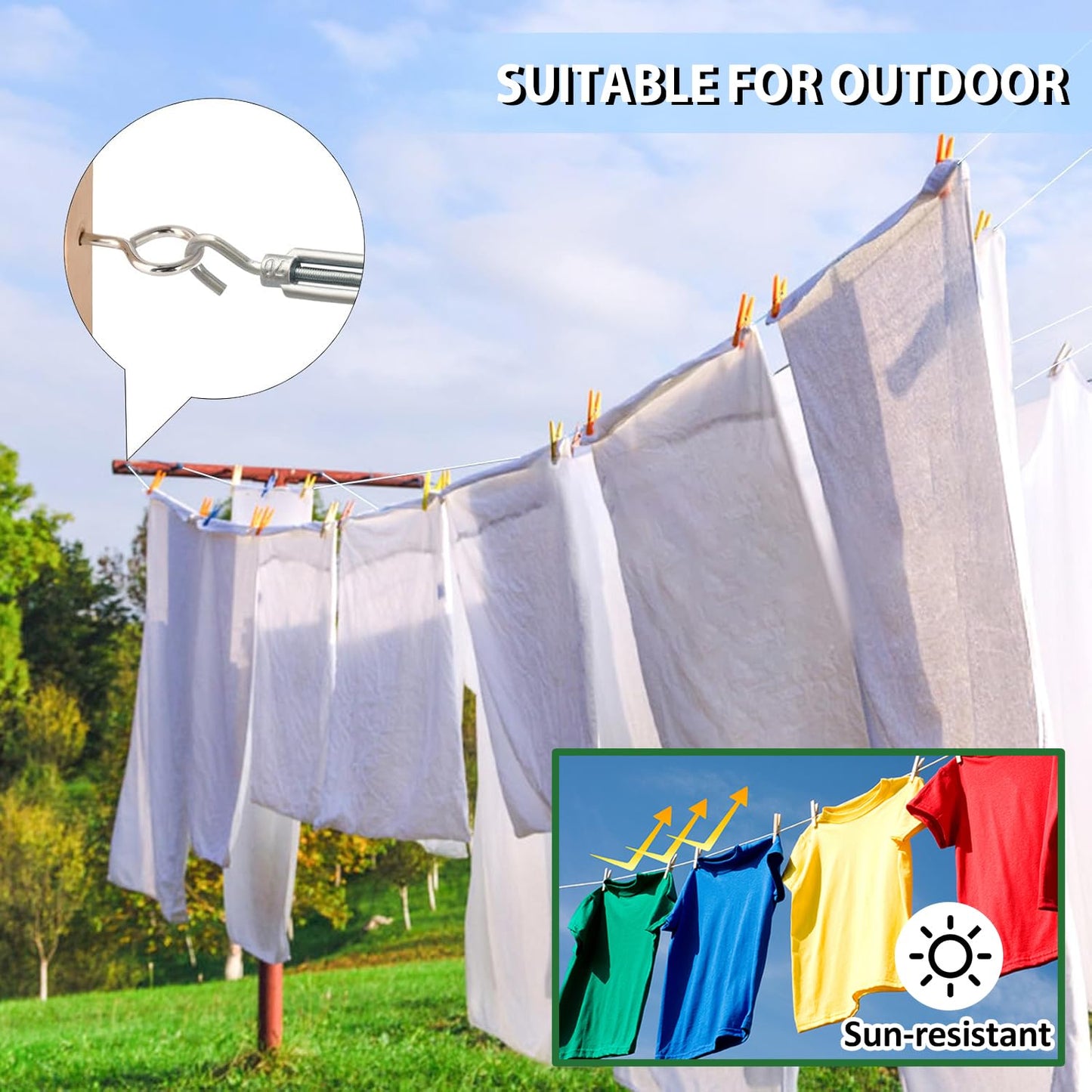 Turnbuckles for Cables Wire, 1/8" X 100Ft White PVC Coated Wire Rope Kit, Multi-use Steel Cable for Grape Vines/Clothes Line Outdoors for T Post/String Light Hanging/Garden Wire