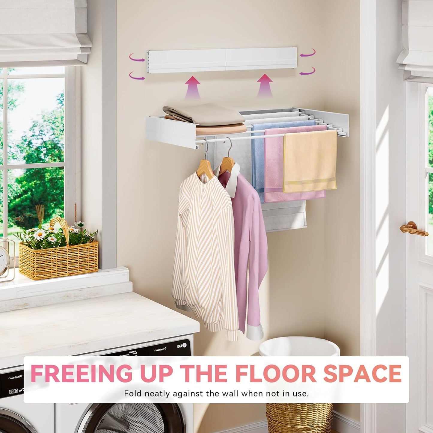 APEXCHASER Wall Mounted Clothes Drying Rack, Laundry Drying Rack Retractable, Towel Racks for Bathroom Balcony Laundry Room Wall Mounted, Foldable Drying Rack for Clothing, 31.5", White