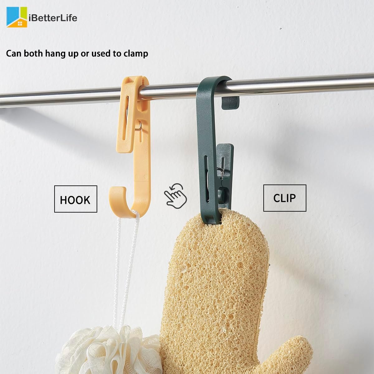 iBetterLife Clothes Pins Heavy Duty Outdoor - 8Pcs Large Laundry Hook Hangers with Clips Closet Organizer Clamps Hanging Socks Boot Bras Towels Shower Pegs for Bathroom Wardrobe Kitchen Office