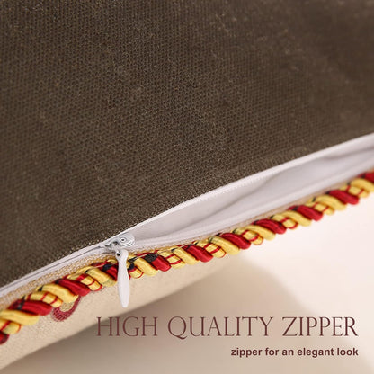 patdrea Designer Throw Pillow Covers Set of 4,Vintage Red Linen Pillowcases with Flower and Birds Pattern Pillows Cover for Couch,Farmhouse Decorative Cushion for Bed Living Room Outdoor Car