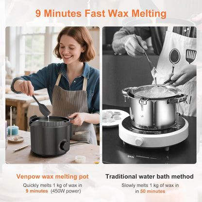 venpow Candle Wax Melter with Pour Spout, Candle Making Kit for Adult Beginners, 1.5L Large Capacity, for Making Candles and Soaps, Kit Includes Wax Melting Pot and Stirring Spoon