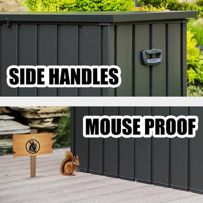 Domi Outdoor Deck Box 100 Gallon, Waterproof Lockable Steel Outdoor Storage Container with Resin Lid for Outside Cushions, Garden Tools and Pools Equipment (Gray)