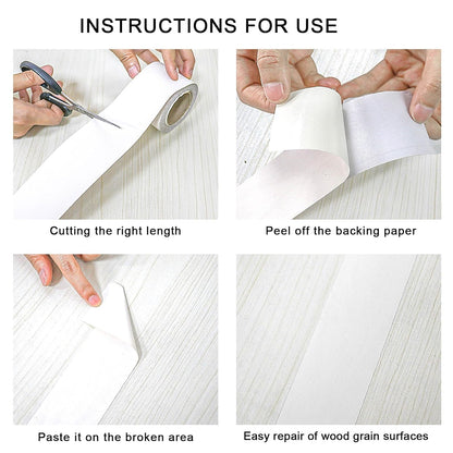 BOMEI PACK Wood Grain Repair Tape,Self Adhesive Repair Patch for Furniture, Floors, Cabinets, Windows, Doors, RV, Home Decor and DIY Projects (2, White)