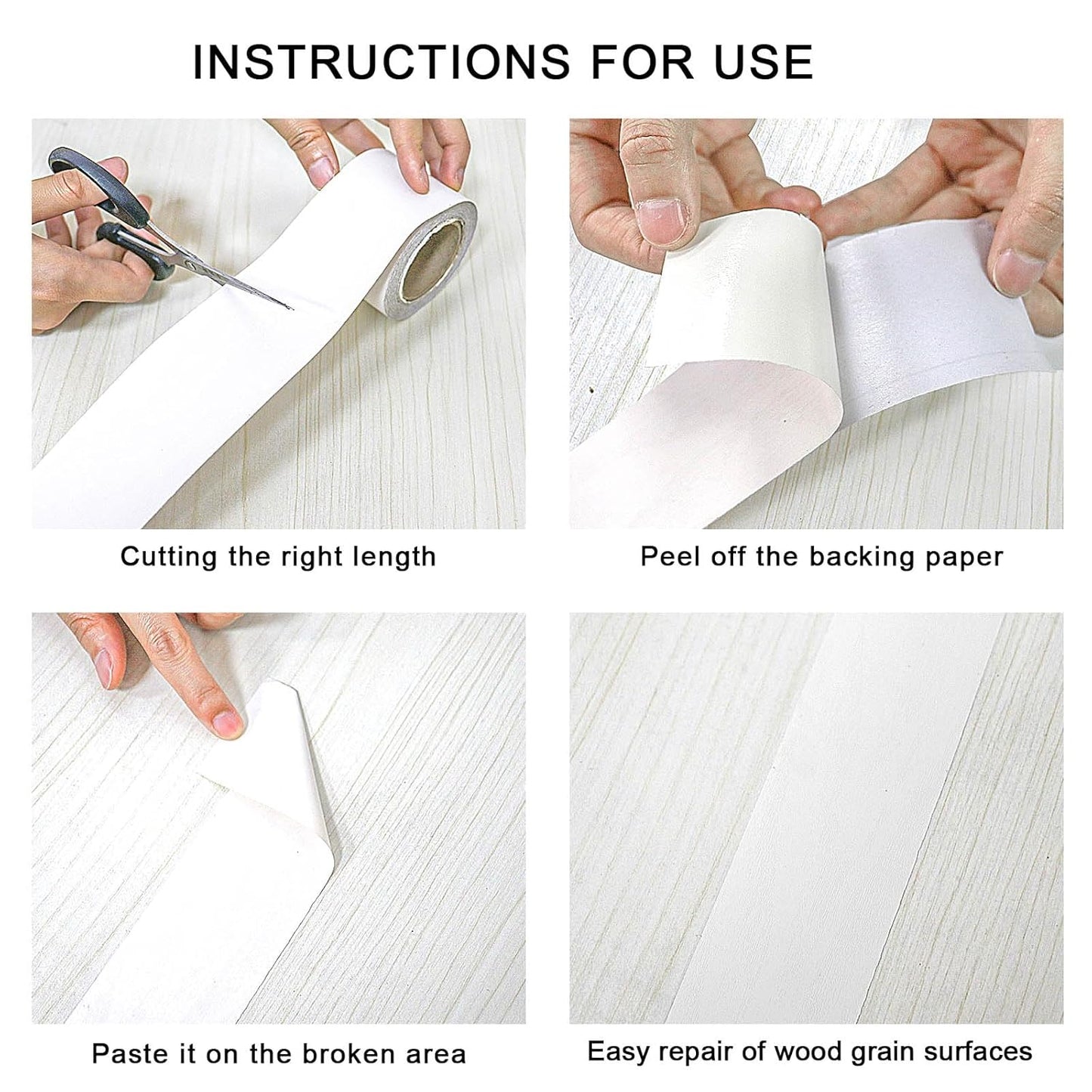 BOMEI PACK Wood Grain Repair Tape,Self Adhesive Repair Patch for Furniture, Floors, Cabinets, Windows, Doors, RV, Home Decor and DIY Projects (1, White)