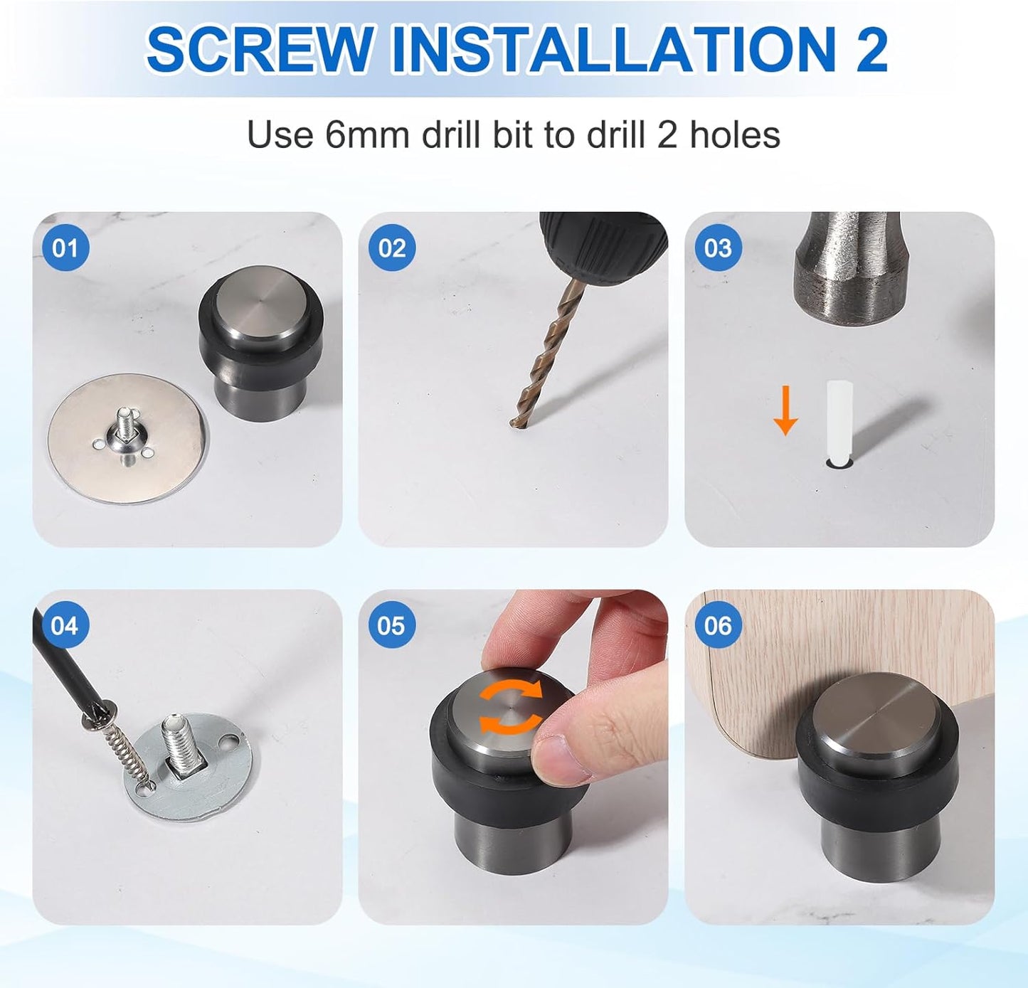 PATIKIL 3Set Round Door Stoppers, 46mm Stainless Steel Door Stop Doorstop Wedge Metal Cylinder Self Adhesive with Screw for Bottom of Door Floor Inside, Black