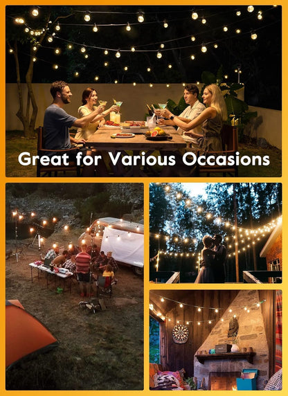 Brightown Led String Lights Outdoor 55Ft G40 Patio Lights with 52 Led Shatterproof Bulbs(2 Spare), Waterproof Led Globe Hanging Lights for Backyard Porch Bistro Balcony Decor, E12 Socket, 2200K