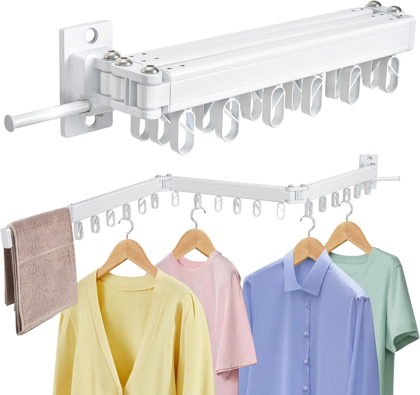 Clothes Drying Rack Wall Mounted Foldable, Retractable & Collapsible(Tri-Fold) Space-Saving Laundry Drying Rack for Indoor & Outdoor Use - Laundry Rooms, Bathroom & Balconies (White)