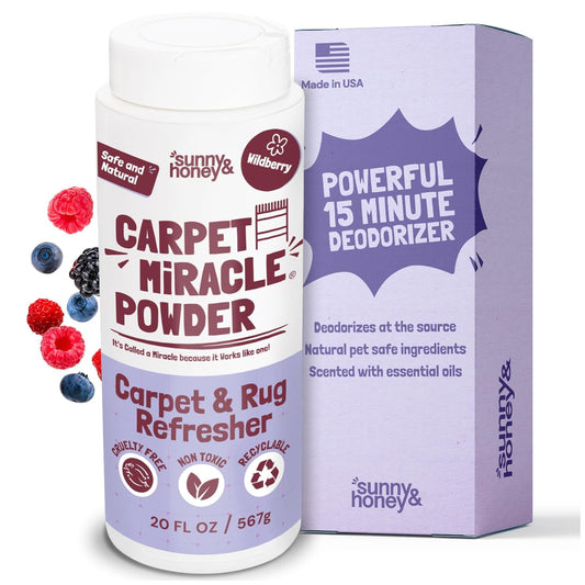 Sunny & Honey Carpet Freshener Powder - 20 Oz Pack, Wildberry Scent - Carpet Deodorizer Powder & Odor Eliminator for Upholstery, Furniture & Rugs, Kid & Pet Safe