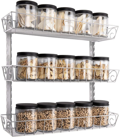 SWOMMOLY Adjustable Wall Mount Spice Rack, 3-Tier Dual-use (Multi-use) Organizer, Silver