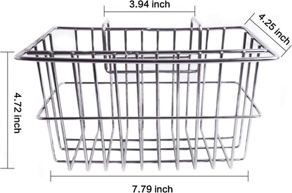 Kitchen Sponge Holder, Dish Brush Holder, Slim Sink Organization/Draining Basket/Liquid Drainer/Water Trough Rack, Kitchen Essential Tools, 304-Stainless Steel (Silver)