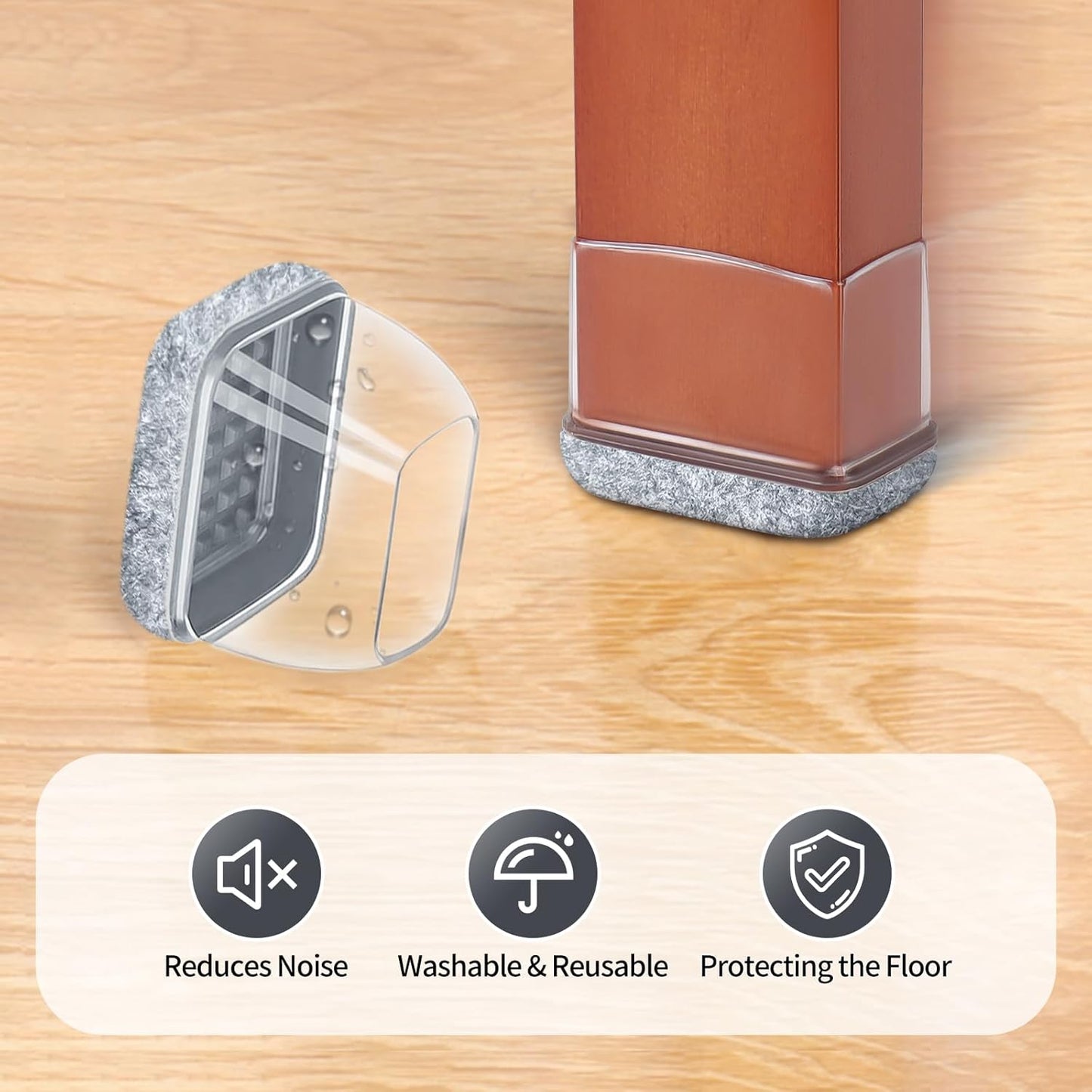 Ezprotekt 8 Pcs Rectangle Grey Felt Chair Leg Floor Protectors for Hardwood Floors, Rectangle Silicone Chair Leg Caps, Furniture Leg Covers Cups for Table Desk (Fit W :0.6-0.8", L: 0.9-1.3")