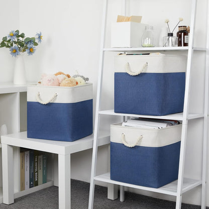 Bidtakay Storage Baskets Large Cube Storage Bins Fabric Baskets for Organizing Shelves 13x13 Navy Blue Square Storage Bins Large Set of 3 Linen Closet Organizers for Cabinet Home