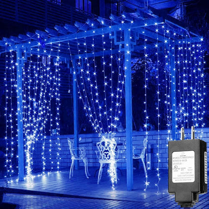 Solhice LED Curtain Lights Blue Outdoor 20ft x10ft, 600 LED Plug in Christmas Hanging String Lights Indoor, Twinkle Lights Backdrop for Backyard Wedding Bedroom Décor (Not Connectable)