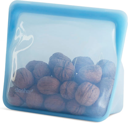 Stasher Premium Silicone Reusable Food Storage Stand-Up Mid Bag, Blue, Microwave, Sous Vide, Dishwasher, Oven and Freezer Safe, BPA Free, Leak-free, Eco-friendly, 56 Oz