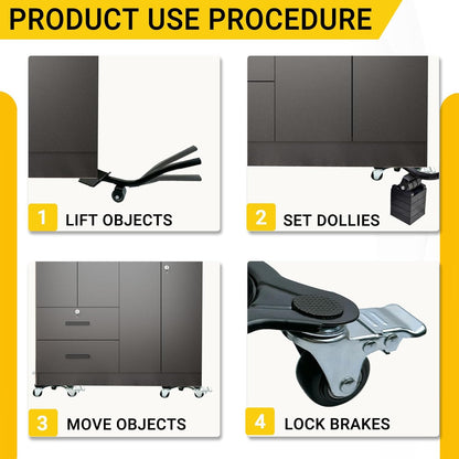 3306Lb Furniture Dolly Set, Furniture Movers with 5 Wheels Heavy Duty, Carbon Steel Panel Heavy Duty Dolly, 360° Rotation with Brake, Double Bearings, Furniture Lifter Move Tool