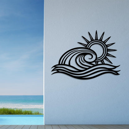 Wita Home Ocean Wave Metal Wall Art, Sun Beach Decor, Coastal Large Wall Sculpture for Home, Indoor/Outdoor Use, Nautical Wall Hanging, Eye-Catching Addition to Living Room (White, 24 x 14 inches)