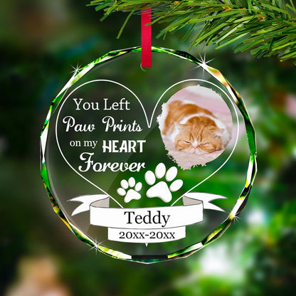 Personalized Memorial Pet Glass Ornament - Custom Picture Christmas Ornaments, Dog Forever in Our Hearts Hanging Ornament Xmas Tree Decor for Dog Lovers
