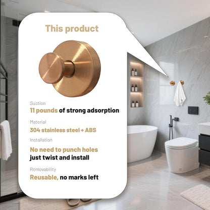 4pcs Suction Cup Hooks for Shower,Shower Towel Suction Hooks,No Drill Towel Hooks for Bathroom Wall,Kitchen,Glass,Mirror,Tile to Hang Towels,Robes,Loofah (Rose Gold)