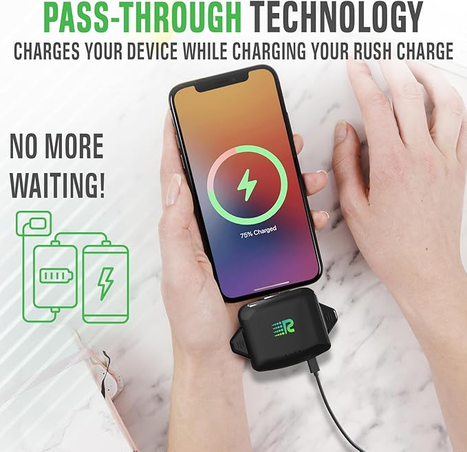 Rush Charge Universe 3 in 1 Portable Charger – 3300mah, 2.4A High-Speed Fast Charging Compatible with iPhone and Android Lightning, Type C, Micro-USB Charges 3 Devices at a Time Pre-Charged RC33 Black