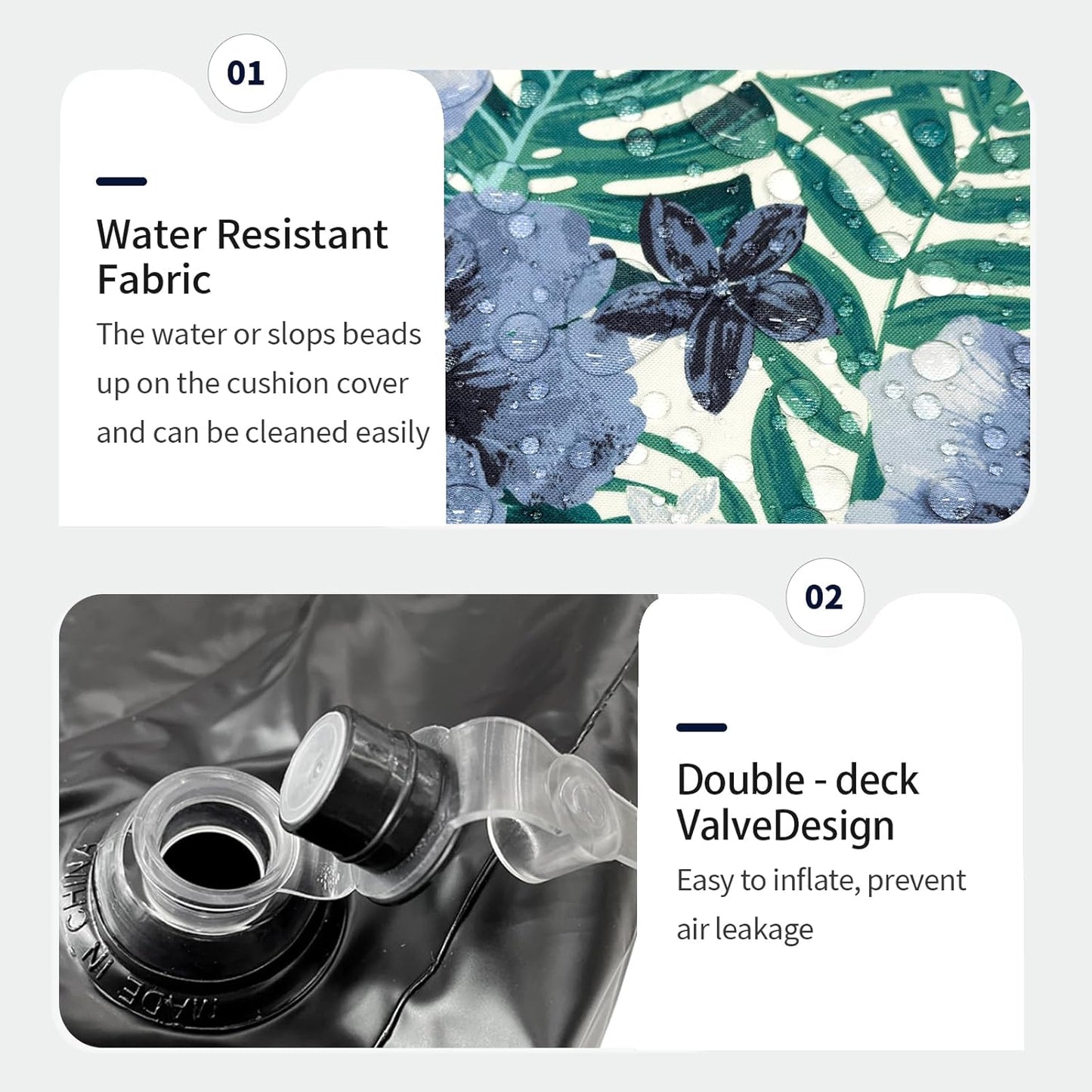 Inflatable Ottoman Stool D31 xH14 for Outdoor/Indoor Use, Water Repellent Patio Foot Rest with Portable Handle,Round Pouf Ottoman Suitable for Garden,Deck and Camping - Blue Salmone Tropical