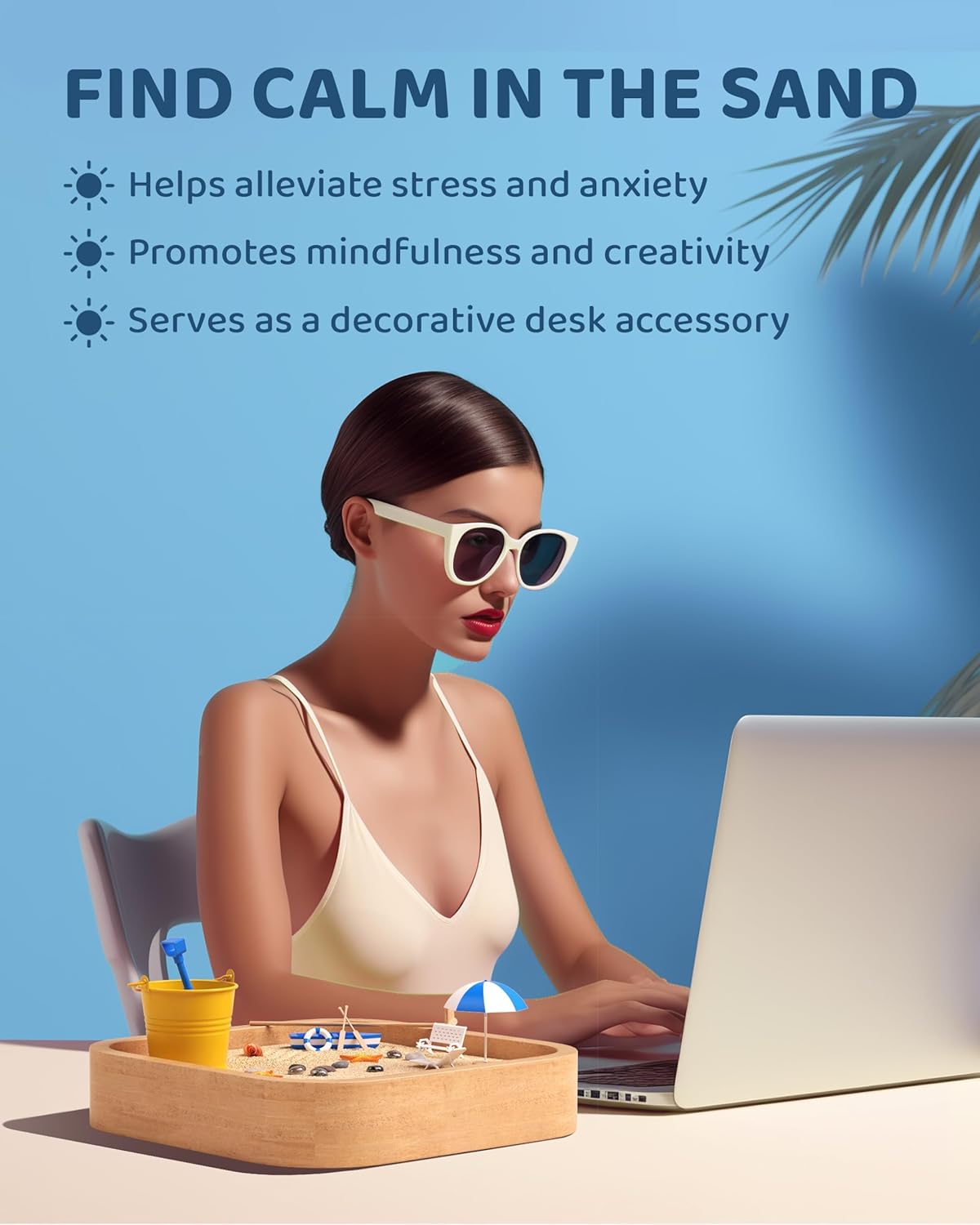 Mini Zen Garden - Beach Sandbox for Desk - Sand Tray Therapy Kit - Miniature Zen Garden Gift Set with Natural Sand, Rakes, Rocks and Accessories