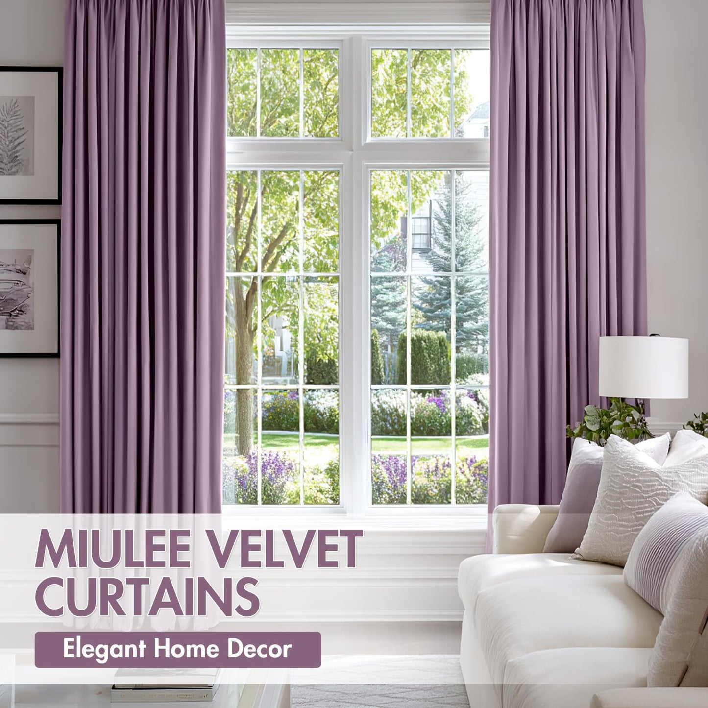 MIULEE Lavender Velvet Curtains Thermal Insulated Blackout Curtain Drapes for Bedroom Living Room Darkening 90 Inches Long Curtains Panels Rod Pocket Set of 2